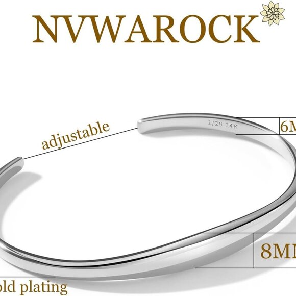 Gold Silver Cuff Bracelets Set 14K Plated Adjustable Lightweight Elegant - Picture 2 of 8